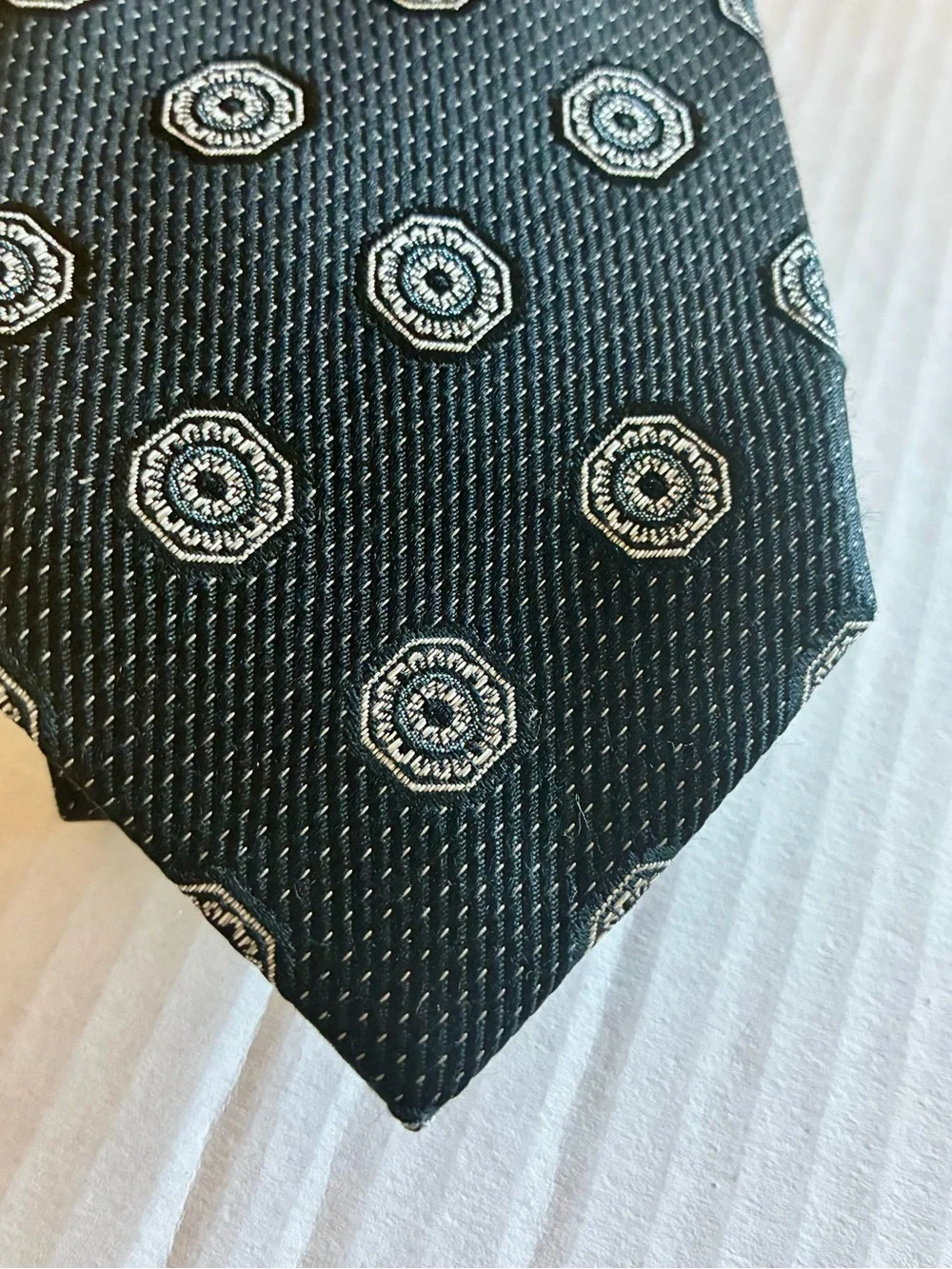 David Donahue Purple Geometric Silk Tie Black silver  3” Handmade USA